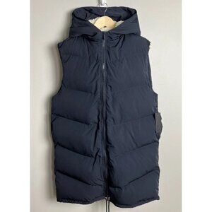 Savvi Navy Hooded Puffer Vest Sherpa Lined Long Quilted Jacket Size Small Womens